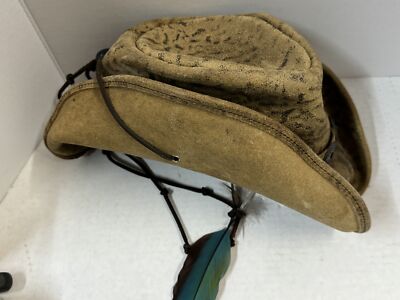 Vtg Henschel Hat USA Tan Crunch Suede Leather Western Walker Cowboy Hat Small