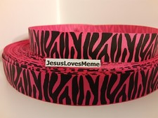 Grosgrain Ribbon Hot Pink  Black Zebra Pattern African Wild Animals 7/8"