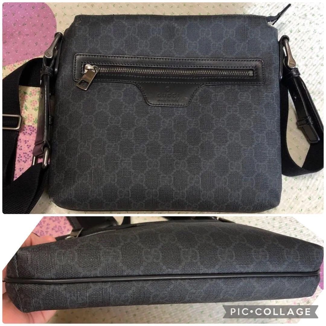 Sac bandoulière GUCCI GG Supreme 387514 toile cuir noir gris occasion JP
