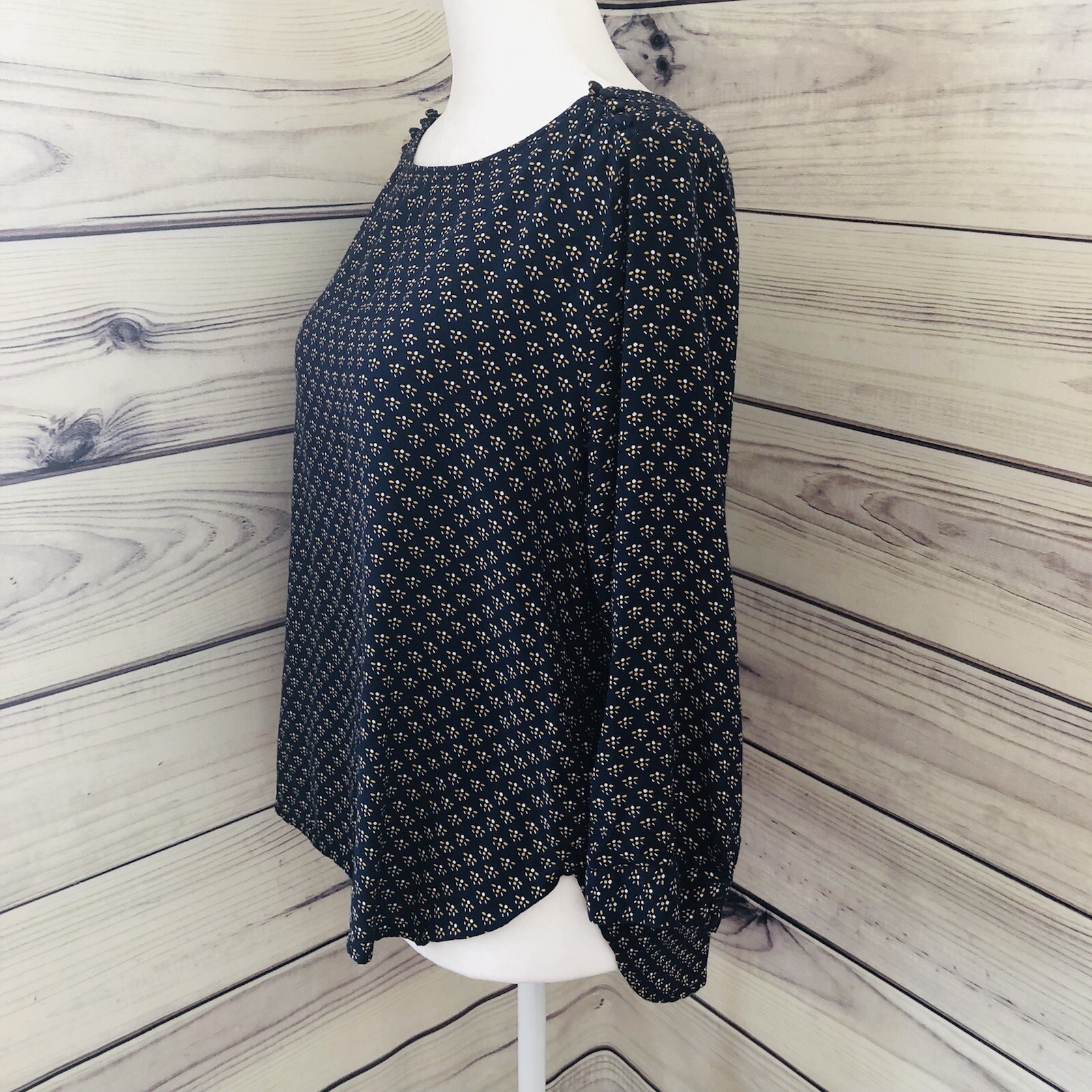 Gap Navy Yellow Patterned Button Shoulder Blouse - image 4