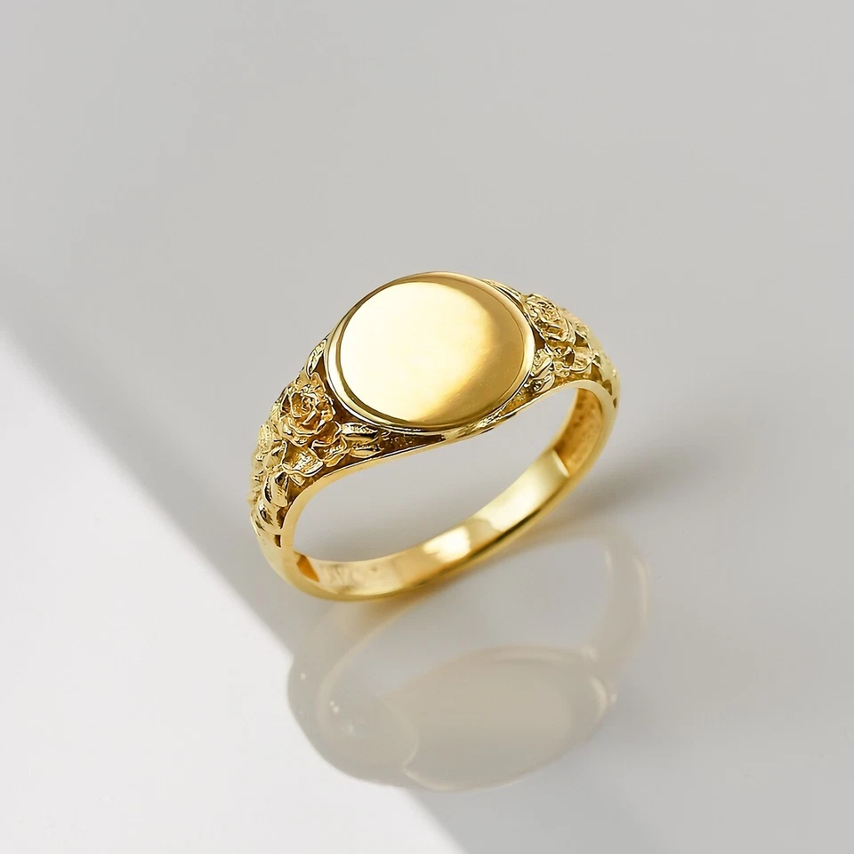 Gold Ornate Band Baby Signet Ring | 10k, 14k Yellow, White, Rose Gold | Size 1-7 - Image 2 of 4