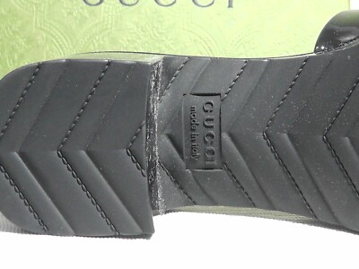 GUCCI BLACK Rubber Logo Platform Block Heel Slide Sandal Size 9US