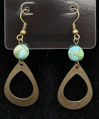Handmade Cutout Teardrop with Blue & Green Agate Bead Earrings by Neanie-Bot