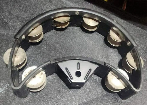 vtg Rhythm Tech DST Drum Set Tambourine Black Crescent moon Nickel Jingles