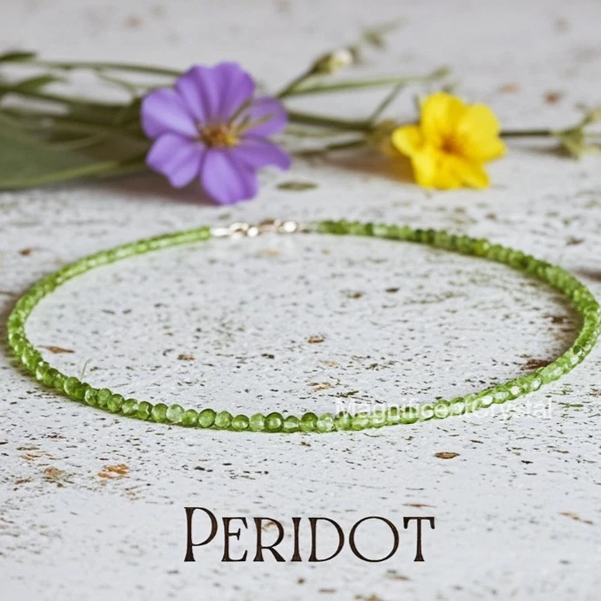 Pulsera tobillera delicada de peridoto natural de 2 mm con cuentas de cristal facetado verde regalo Foto 2 de 4