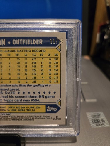 Ben Baller 2022 cromo #11/25 Jarren Duran 1987 Topps-naranja ref. #19 Gem Mt. 10 - Imagen 2 de 9