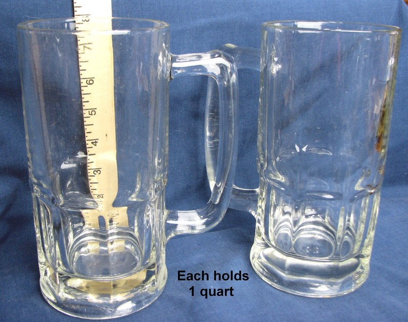 2 Vintage 32  ounce (Quart-size) Glass Beer Mugs