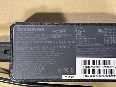 Genuine OEM Lenovo 20V 3.25A 65W IdeaPad Power Adapter ADLX65NCC2A
