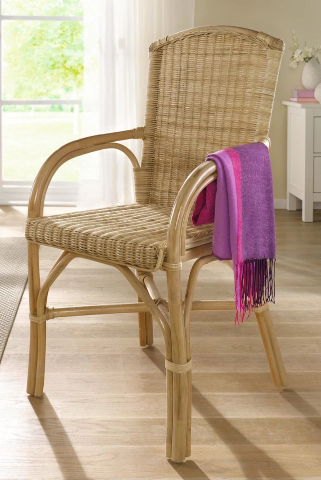 Stuhl mit Armlehne Korbstuhl Rattanstuhl Eßzimmerstuhl Esstischstuhl hell solide - Bild 2 von 4