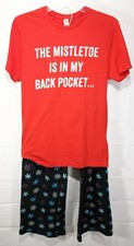 MIX MATCH Wmn's Red Crew Neck S/S T-Shirt  Elastic Waist Pants Pajama Set sz S