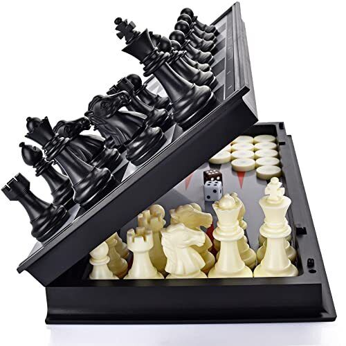 OkidSTEM 3 In 1 Magnetisch Schachspiel Damespiel Backgammon Brettspiel Set mit - Bild 1 von 13