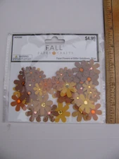 The Paper Studio FALL PAPER FLOWERS W/GLITTER GEMSTONES 50 Pieces NIP