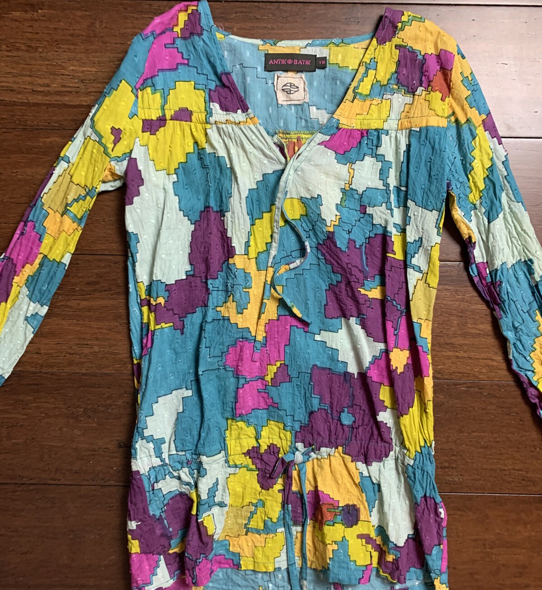 Antik batik - R4 Antik Batik Girls Cotton Purple, Yellow, Blue Long Shirt