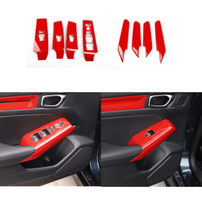 8x RED ABS Carbon Fiber Pattern Window Lift Cover Trim For Acura Integra 2023-24