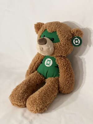 NWT GUND DC Comics Green Lantern Fuzzy Teddy Bear Stuffed Animal, Brown, 14''