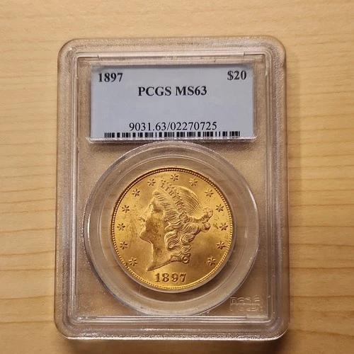 1897 $20 Double Eagle Gold Coin PCGS MS63 Philadelphia Pre-1933