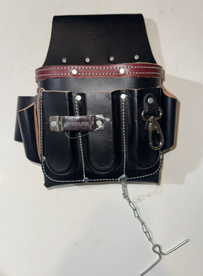 Heavy-Duty Leather Electrician Tool Pouch with Tape Holder and Chain(Black)