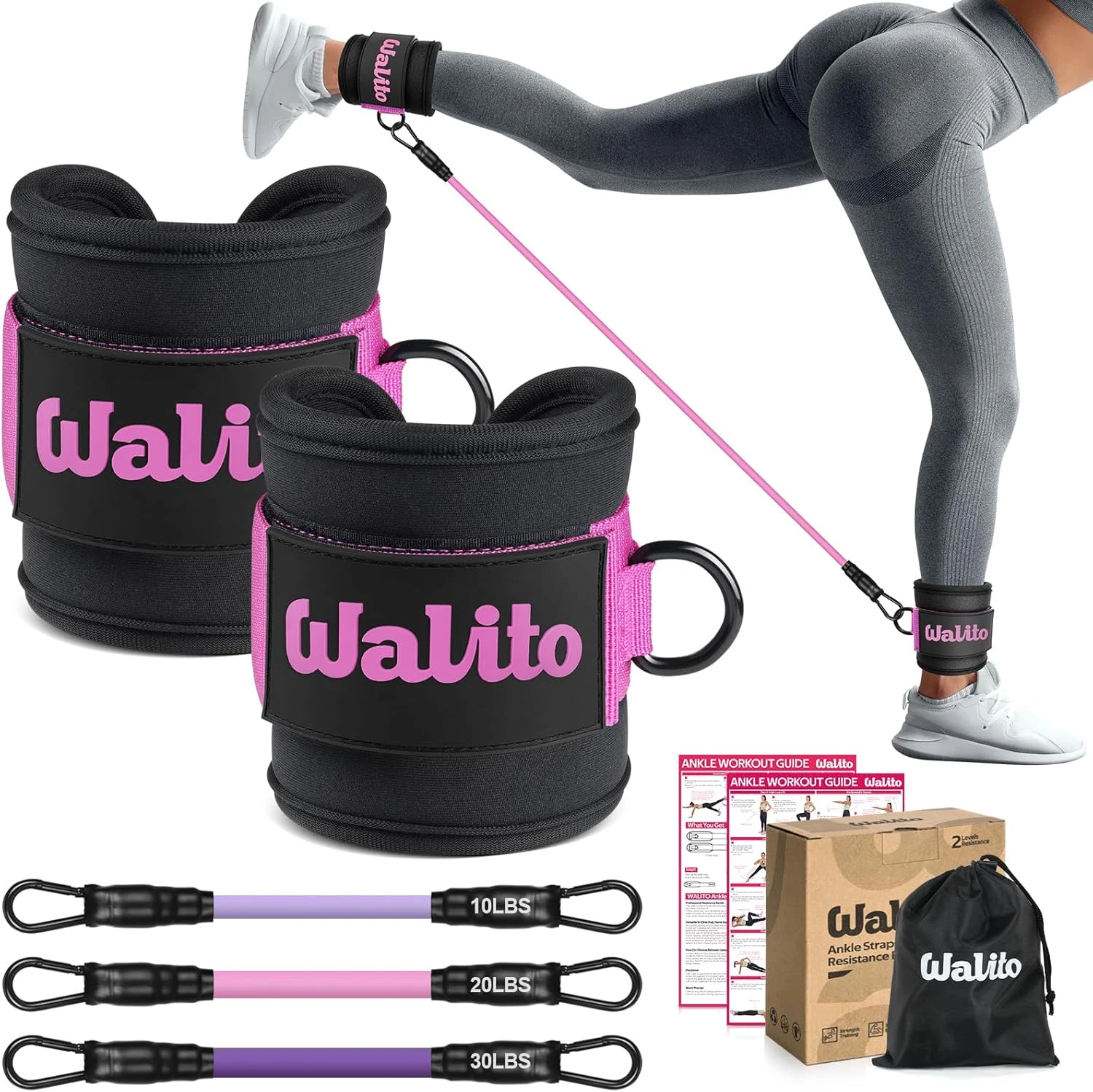 Ankle Resistance Bands with Cuffs, Exercise Bands for Legs and Butt, Booty Worko