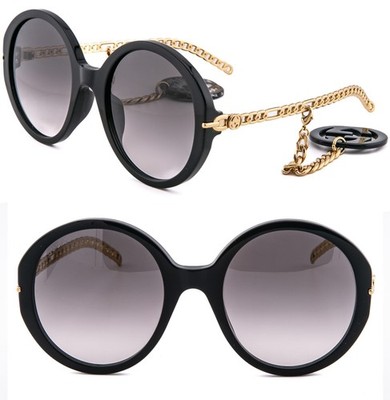 GUCCI GG0726S CHAIN 0726 Gold Black Metal Round Detachable Charm Sunglasses 001