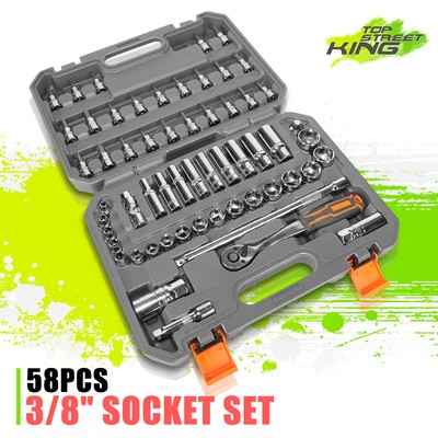 DNA Motoring 58Pcs 3/8'' Spark Plug Ratchet Drvie Socket Tool Set w/ Storage Case
