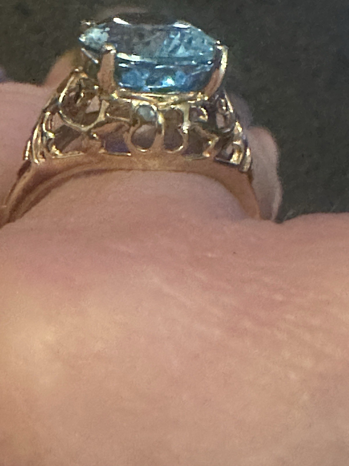 Blue Topaz Statement Ring Solid 10k Yellow Gold B… - image 3