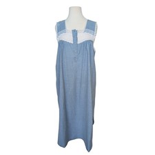 VTG Circles N Sand Blue Chambray Lace Nightgown Prairie Cottagecore XL