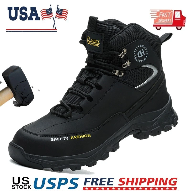 Waterproof Work Boots for Men Slip-on Steel Toe Shoes Safety footwear Anti-slip