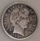 1907 Philadelphia Mint Silver Barber Dime RARE Nice
