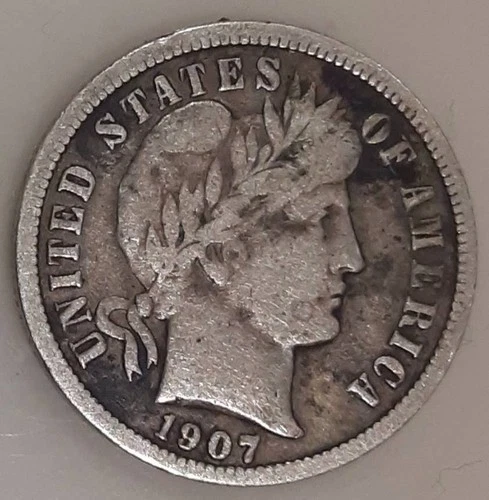 1907 Philadelphia Mint Silver Barber Dime RARE Nice