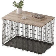 PISKYET DOG CRATE TOPPER WOOD COUNTERTOP FOR 48 42 36 30 24 INCH DOG CAGE- GREY