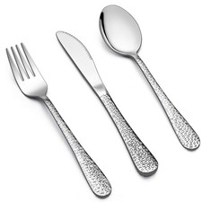 12-Piece Kids Utensils Silverware Set, Stainless Steel Toddler Hammered Flatw...