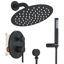 Black Shower Faucet Set 8''Round Shower Head with Handheld System Shower Fixture