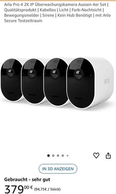 Arlo Pro 4 4er Set 2K+ WLAN Überwachungskamera gebraucht