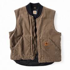 Carhartt V01 Men's Arctic-Quilt Lined Duck Vest - Brown, Size Large Distressed