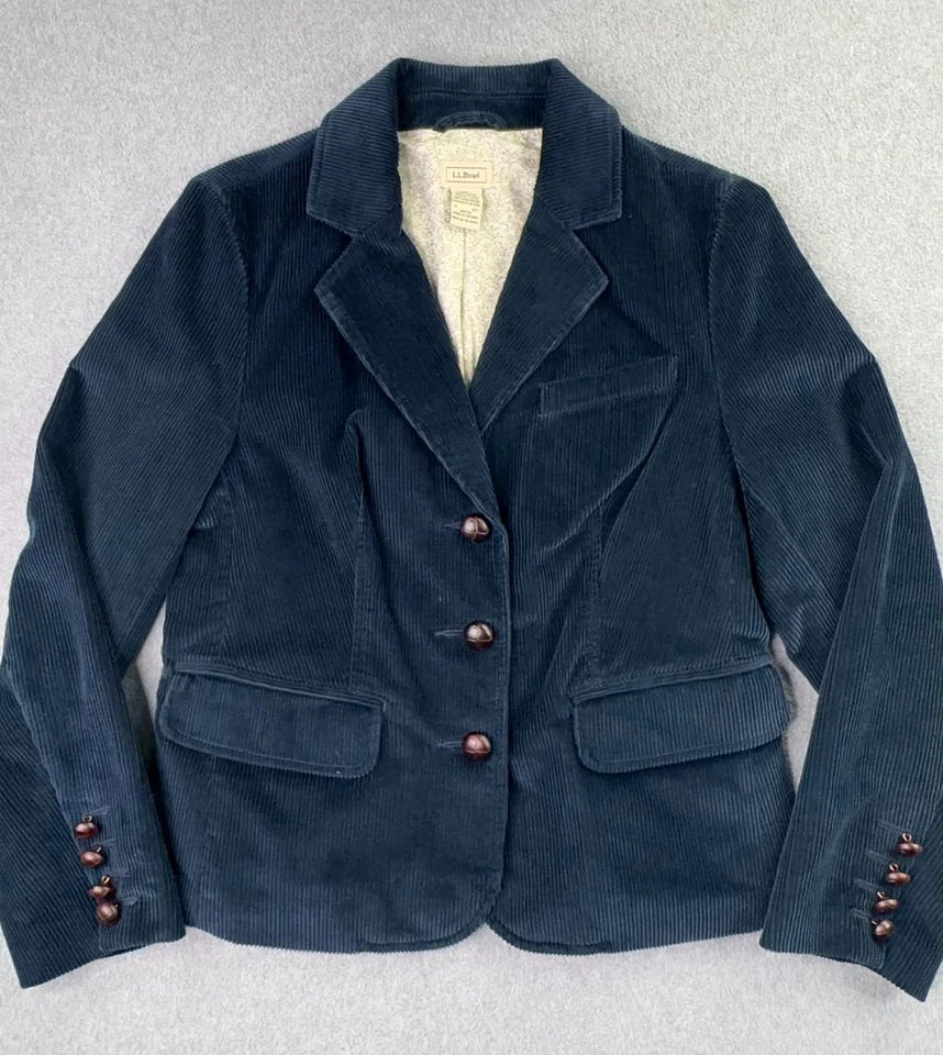 Chaqueta Blazer LL Bean Pana Para Mujer Talla 12 Petite Blue Academia Preppy Foto 4 de 4