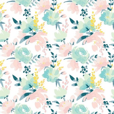 Wachstuchtischdecke PVC ''Spring flowers'' mintgrün rosa Leinen-Prägung 140cm Br.