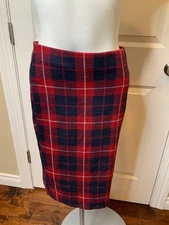 Zara Trafaluc Red Tartan Plaid Pencil Skirt Elastic Waist, Size M