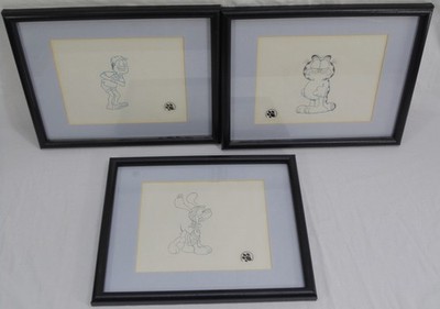 3 Garfield Odie Jon Arbuckle 1995 Paws Original Animation Production Art Drawing
