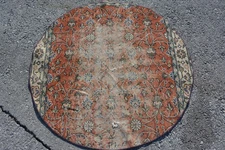 Orange Blue Round Rug, 3.6x3.6 ft Oriental Decor Rug