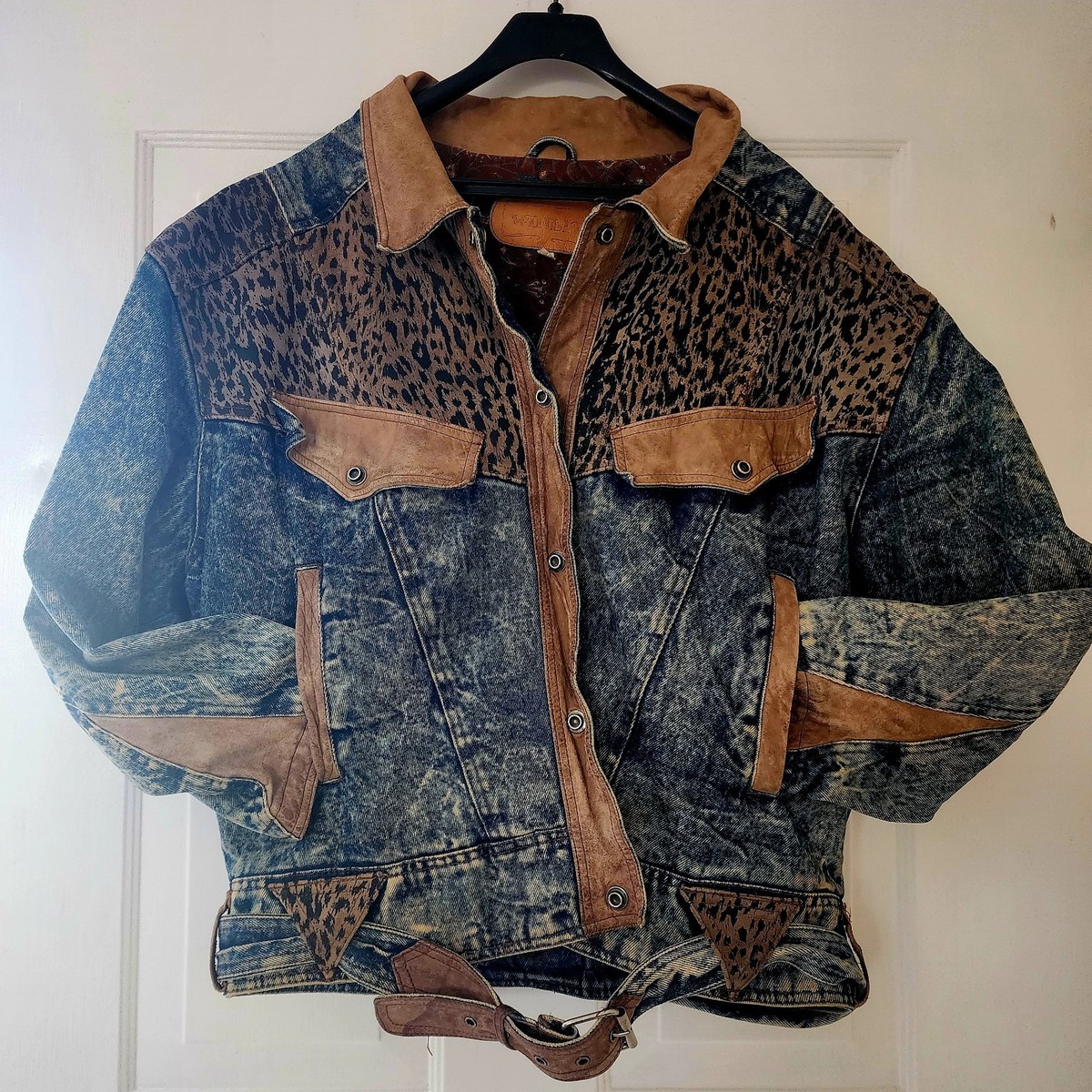 ジャケット・アウター 2007AW ARCHIVE Acid Rain Leather Jacket Vintage 1980's Acid Wash, Leapord Print & Leather Bomber Jacket W