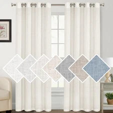 Natural Linen Blended Curtains Window Treatments Panels for Living Room Gromm...
