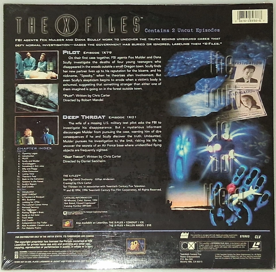 The X Files Laserdisc NEW FACTORY SEALED Pilot 1X79 / Deep Throat 1X01 w/ Card - Image 2 of 4