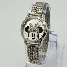 Women's DISNEY Minnie Mouse Watch, Silver Tone, All Steel Mesh Band, 31mm, Runs