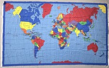 Vtg Rare World Map Fabric Traditions 1999 N.T.T. Inc Fabric panel