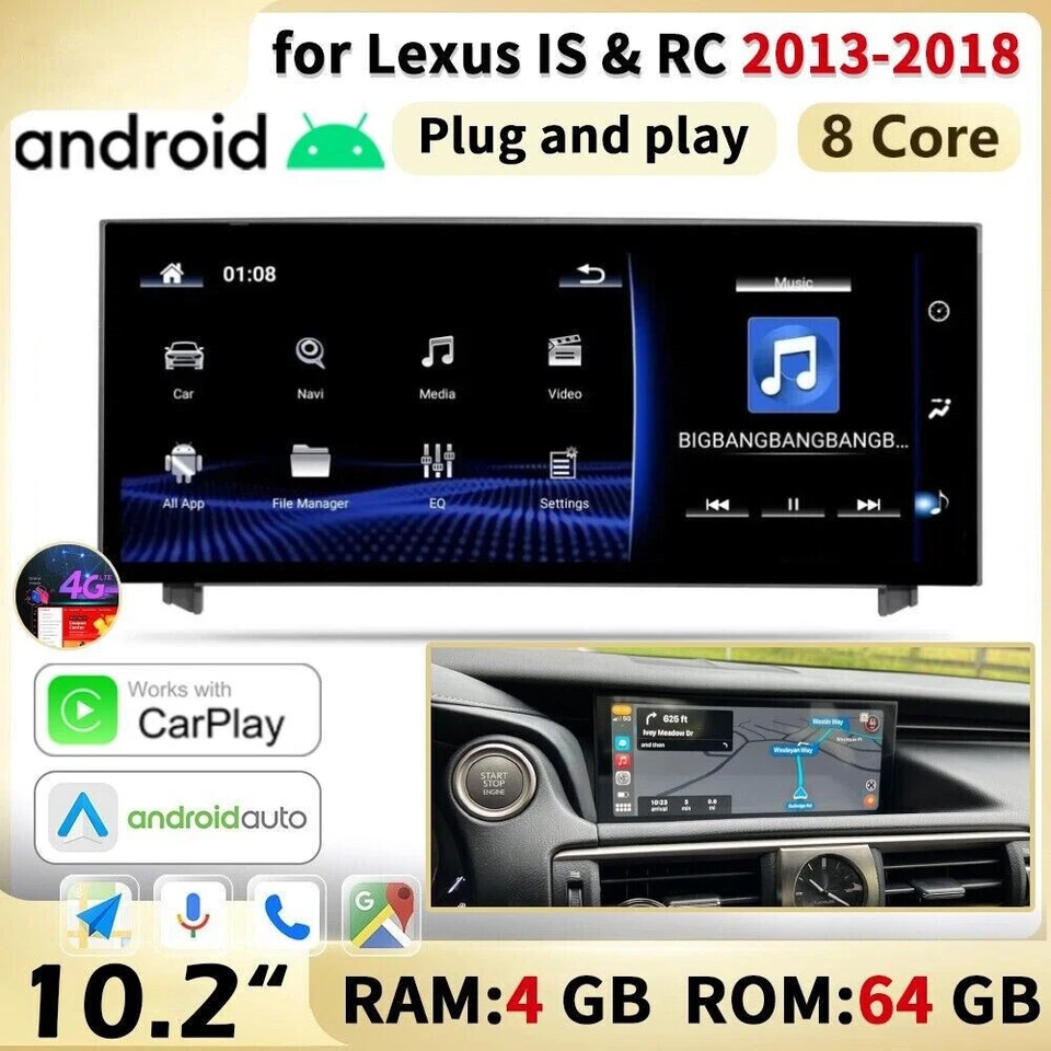 10.25" Car Radio Stereo Android 13 Carplay Gps For Lexus Is250 Is350 Rc300 Rc350 Foto 4 de 4