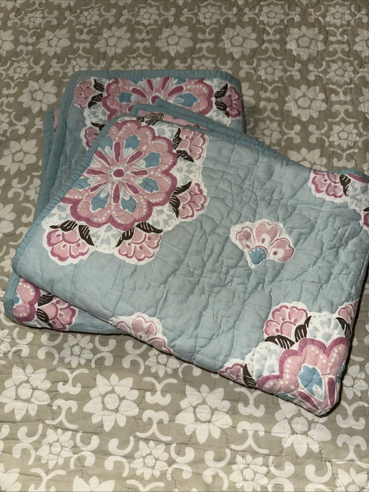 Pottery Barn Kids Aqua/Pink Floral Standard Quilted Pillow Shams As Is - Image 2 of 4