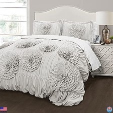 Light Gray 3-Piece Comforter Set, Full/Queen Bedding, Cute Coquette Decor