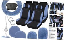 17 Pcs Car Seat Cover Full Set for Christmas Fluffy Car Decor Front Ash Blue
