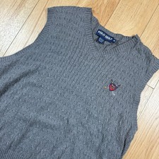 VTG Polo Ralph Lauren Golf Cable Knit Sweater Vest Mens Medium V Neck USA Made