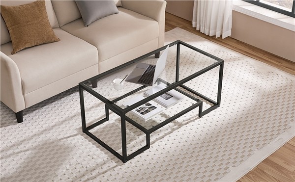 Modern Geometric-Inspired Glass Coffee Table with Storage and